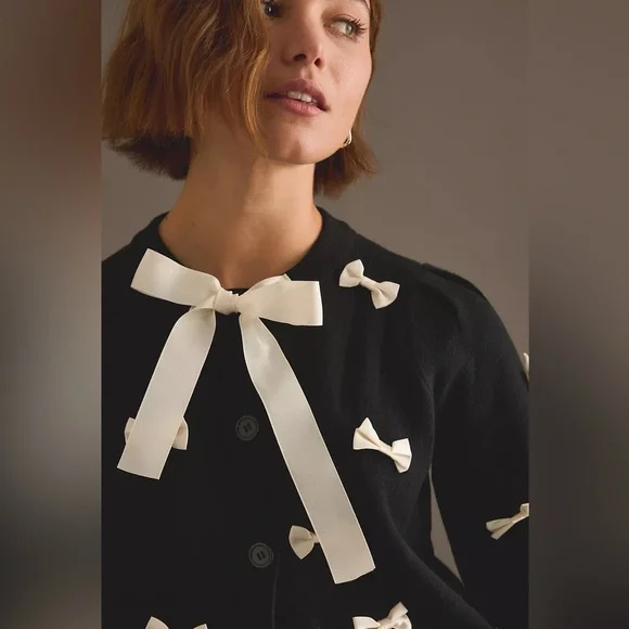 NWT Never Fully Dressed Bow Sophie Cardigan In Black - Picture 5 of 7